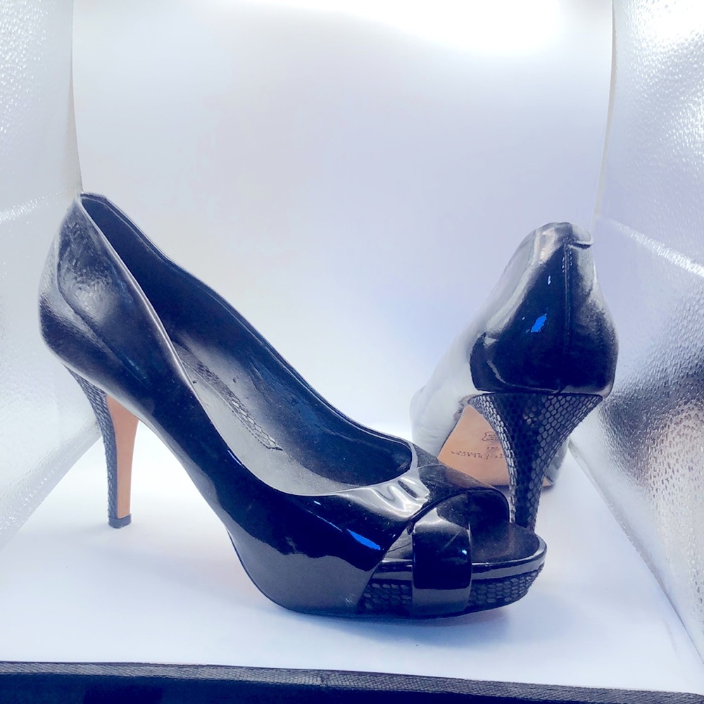 White House Black market heels , patent leather , lizard skin heel , Platform